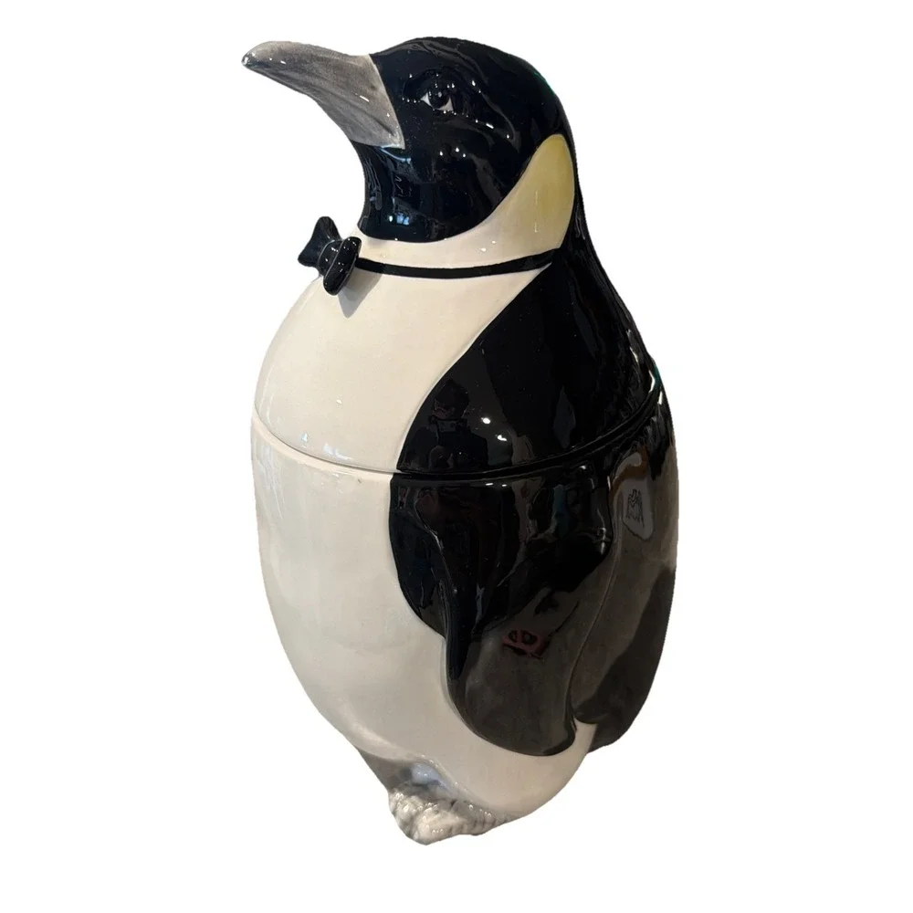 Vtg Otagiri Japan 1983 Penguin With Bow tie Glazed Ceramic Cookie Jar